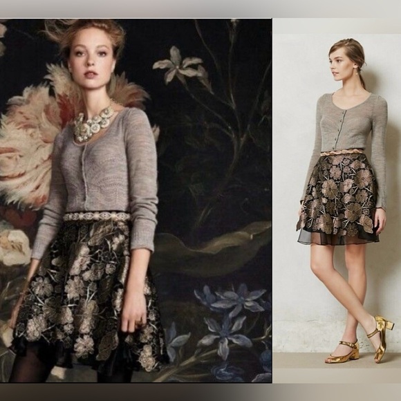 Eva Franco Dresses & Skirts - Anthropologie Eva Franco Gilt Bouquet Skirt Black Gold Lace